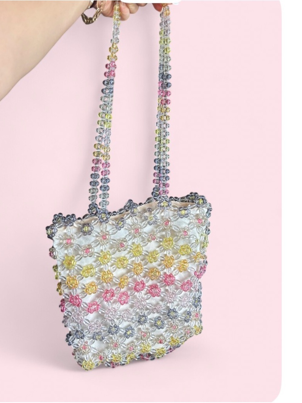 NWOT Cynthia Rowley Lucite Beaded Floral Mini Tote Purse in Multi Pastel Colors